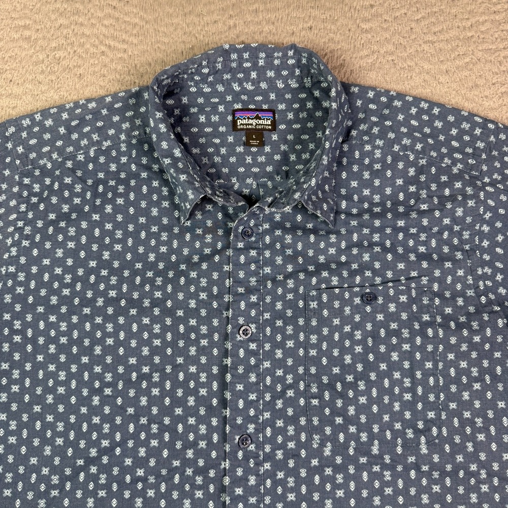 Patagonia Go To Lightweight Shirt Mens Large Blue Organic Climbing Short Sleeve